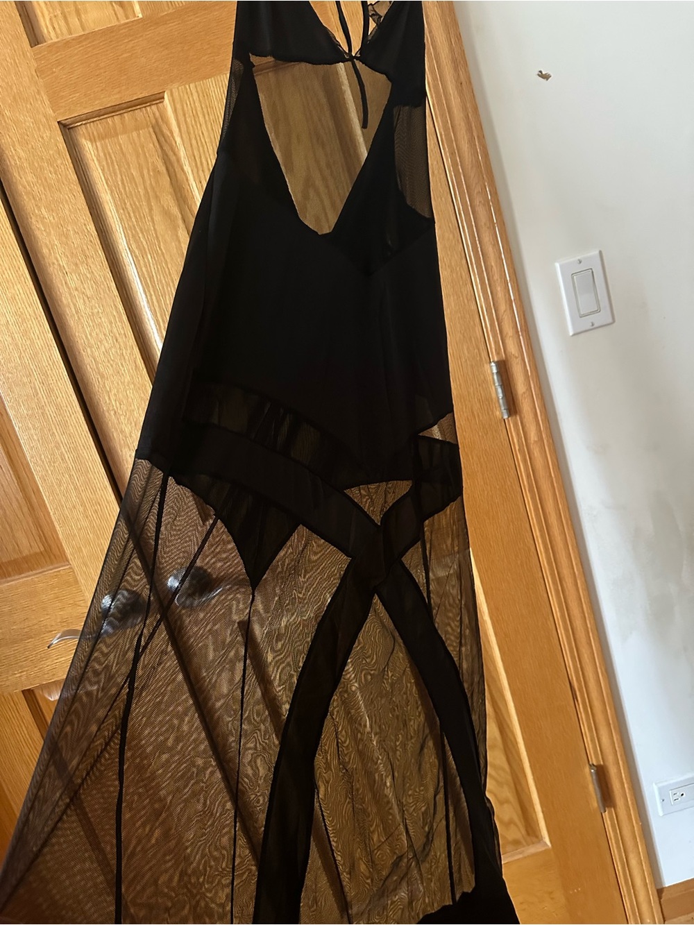 Sheer Black Maxi Dress with Geometric Panels